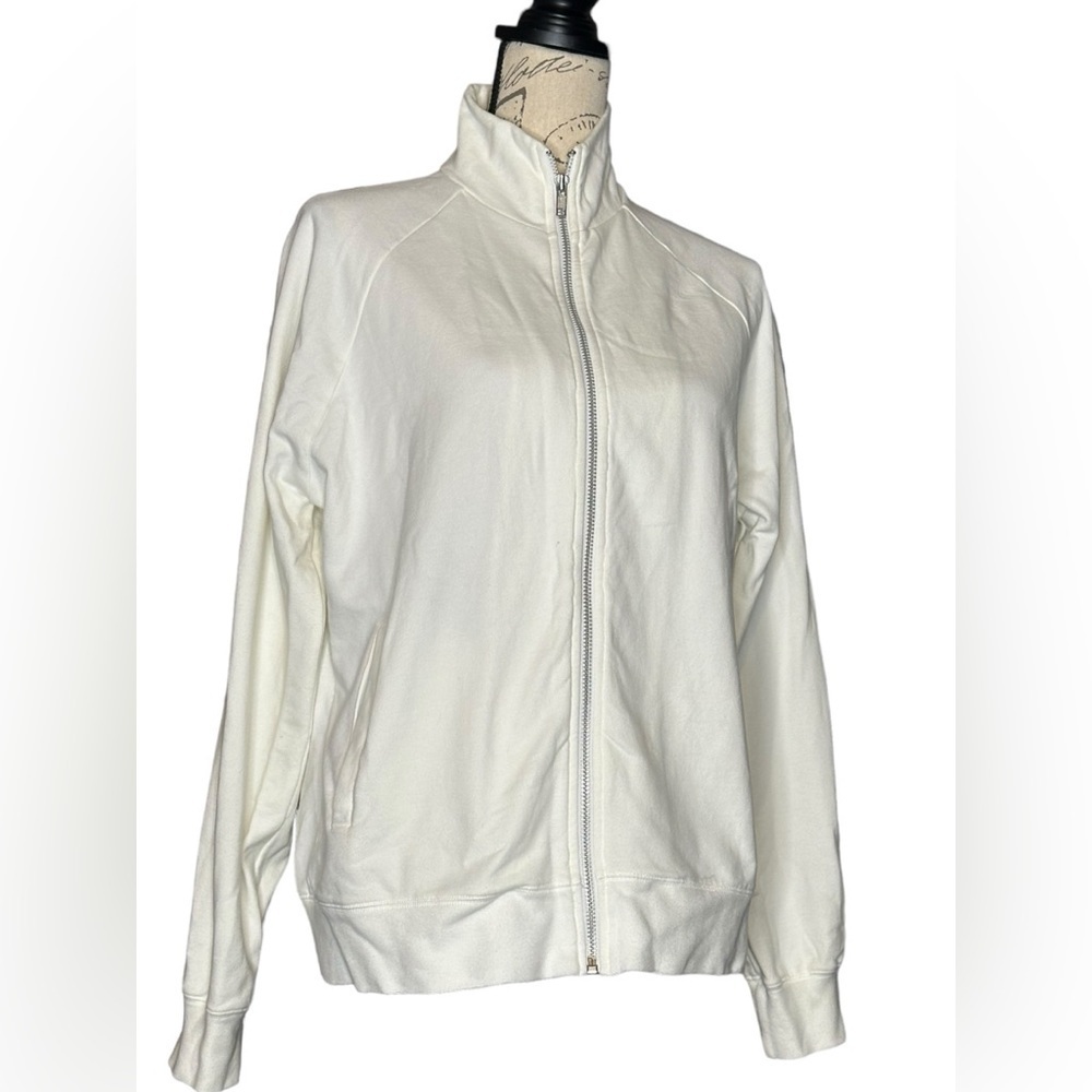 GAP off white stretch zipper front jacket sweatshirt with pockets size large EUC
